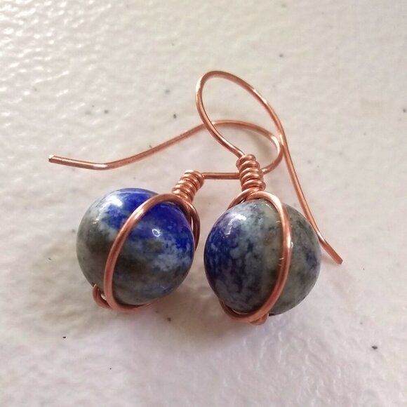 Handmade! Rustic Lapis Lazuli & Copper Dangle Earrings! Only 1 Pair Available! - Picture 4 of 12